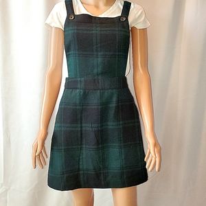 NWT Copper Key Green Black Plaid Mini Skirt Overall Jumper Med